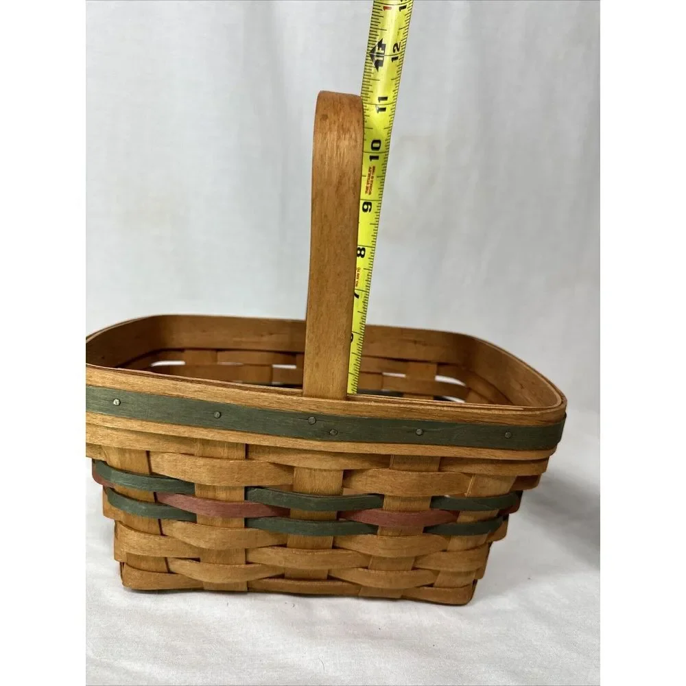 Longaberger Basket Medium‎ with Handle 1990 Signed Green and Red 11x11x8
